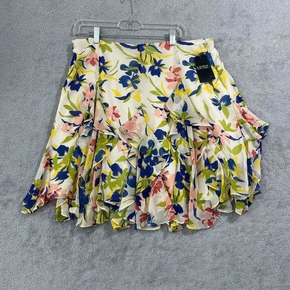 NEW Lauren Ralph Lauren Womens 14 Ruffled Floral Miniskirt Cream Multicolor - Picture 2 of 9